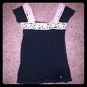 A&F Top - Navy Blue with Lace Trim
